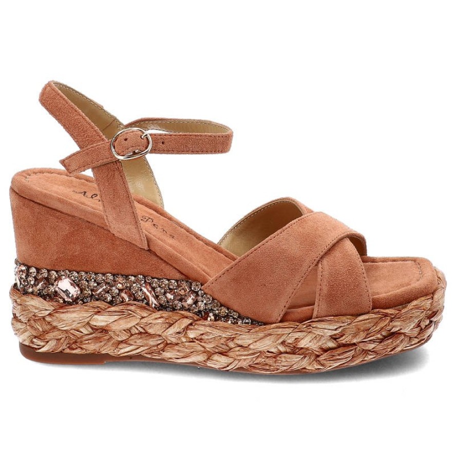 Pomarańczowe Sandały Alma En Pena Eleganckie Buty Na Koturnie