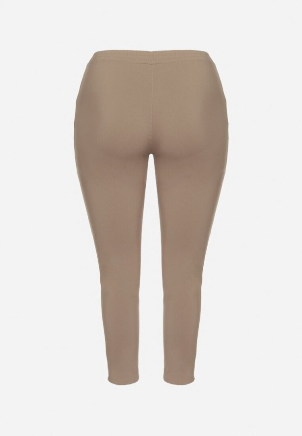 Ciemnobeżowe Spodnie z Wiskozą i Ozdobnymi Guzikami Tenzina