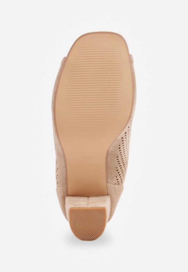 Beżowe Sandały Vices na Słupku z Ażurową Cholewką i Odkrytymi Noskami Uliri