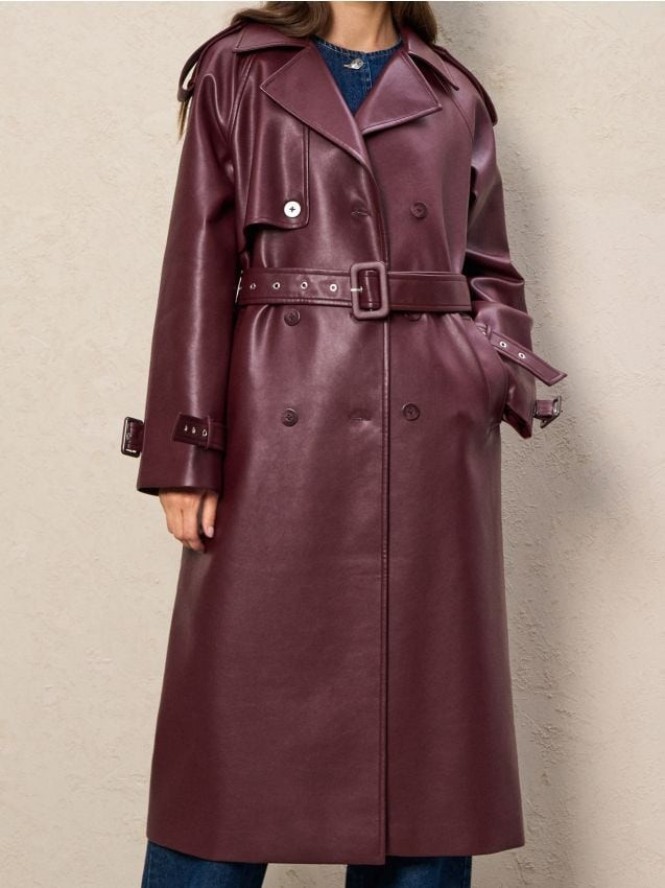 Płaszcz z paskiem - bordowy