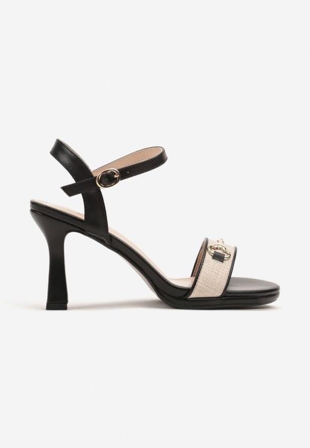 Czarne Sandały na Szpilce z Metalową Klamrą Zdivira
