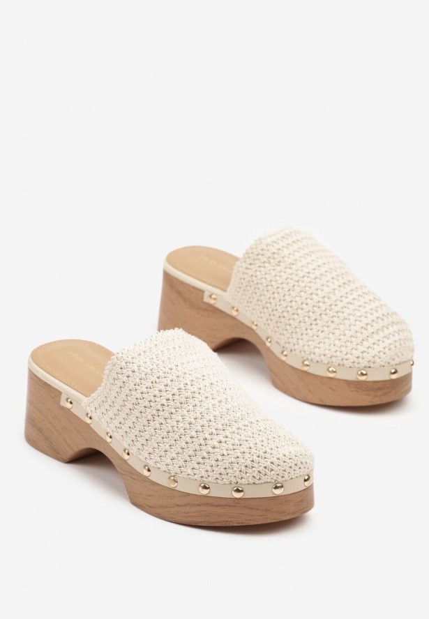 Beżowe Klapki na Grubej Podeszwie w Stylu Chodaków Morialda