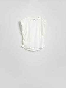 T-shirt z ozdobnym marszczeniem - biały