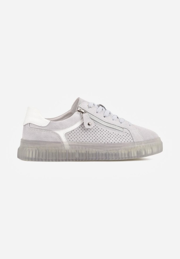 Niebieskie Zamszowe Sneakersy z Półtransparentną Podeszwą Suwakiem i Wkładką ze Skóry Sewtera