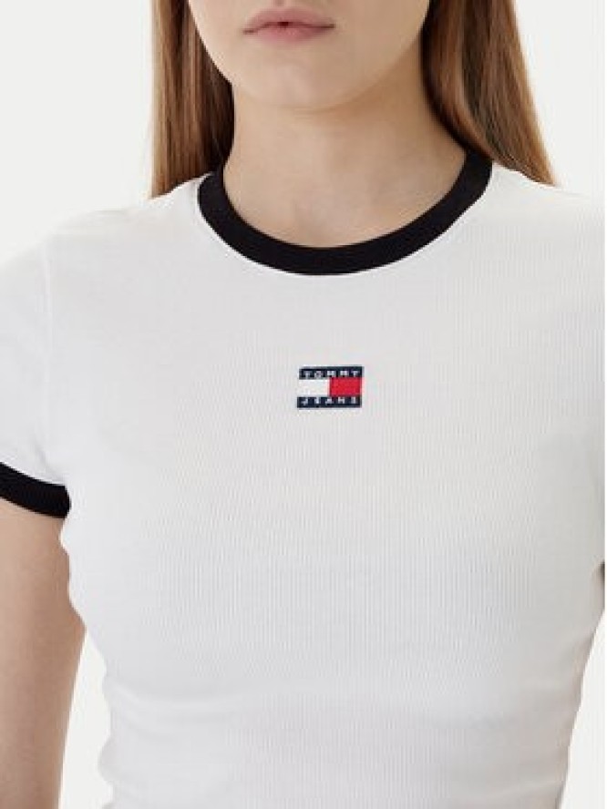 Tommy Jeans T-Shirt Badge DW0DW22575 Écru Slim Fit