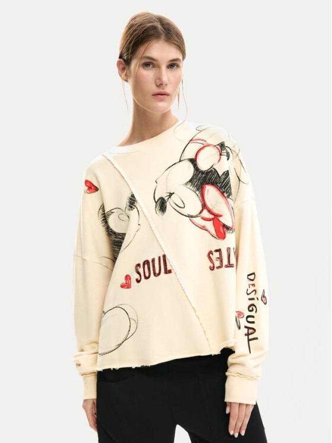 Desigual Bluza Muak Mickey 26SWSK17 Beżowy Relaxed Fit