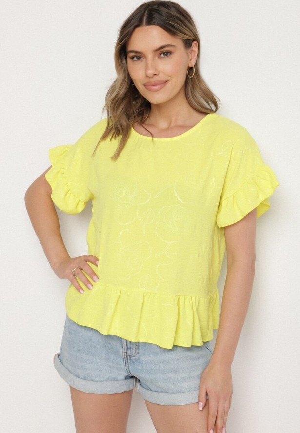 Żółta Bluzka o Kroju Oversize z Falbanami Livelle