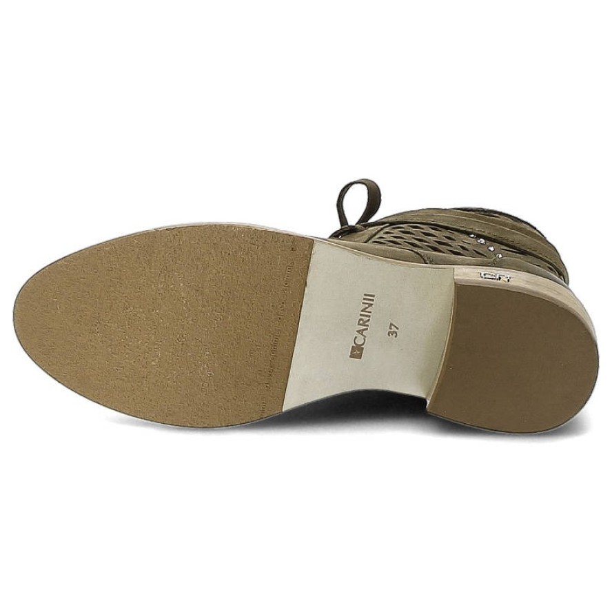 Zielone Botki Carinii Modne Skórzane Buty Damskie