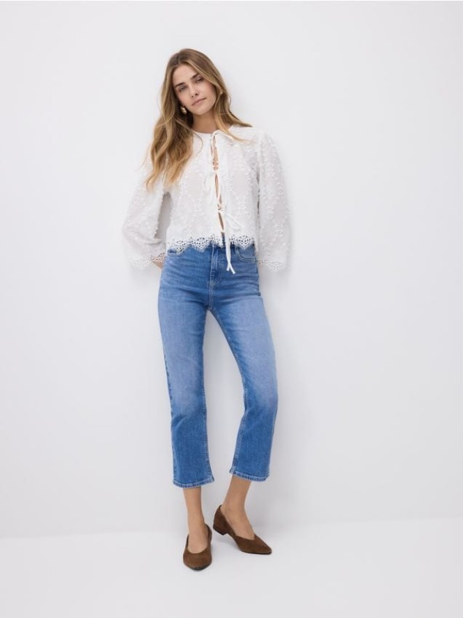 Jeansy flare cropped - niebieski