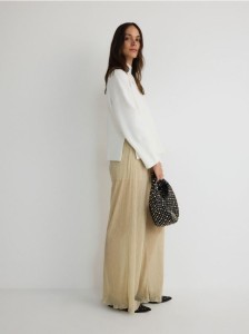 Spodnie wide leg - kremowy