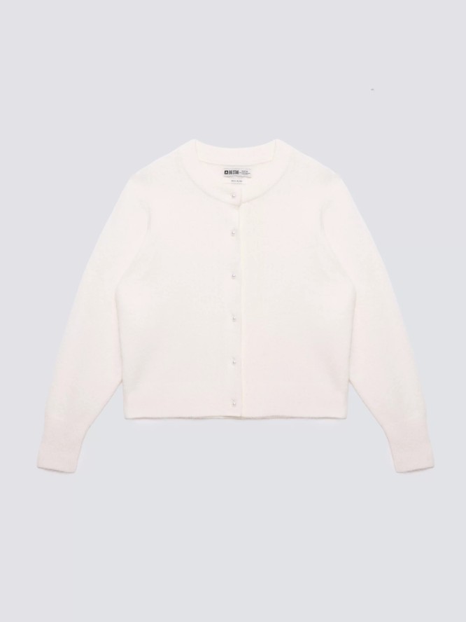 Kardigan damski z dodatkiem wełny biały Lena 100