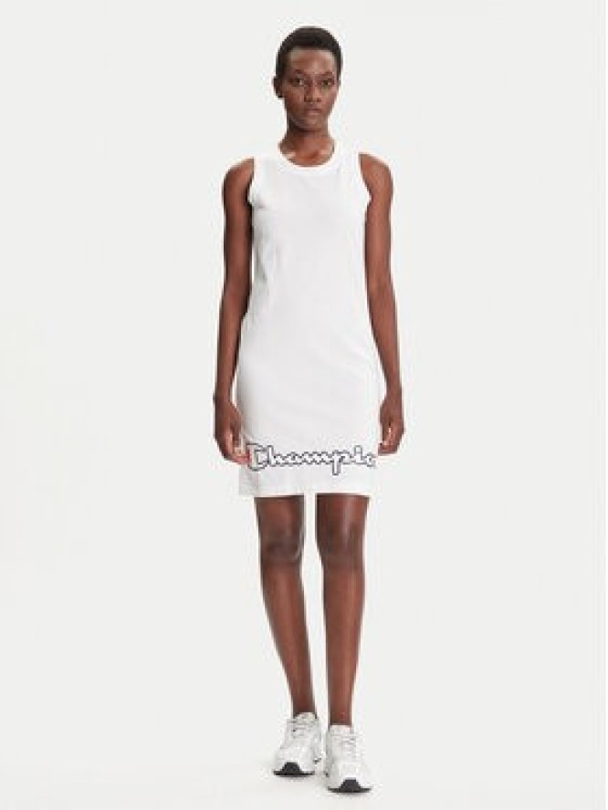 Champion Sukienka codzienna Script Logo Ribbed Trim 112657 Biały Regular Fit