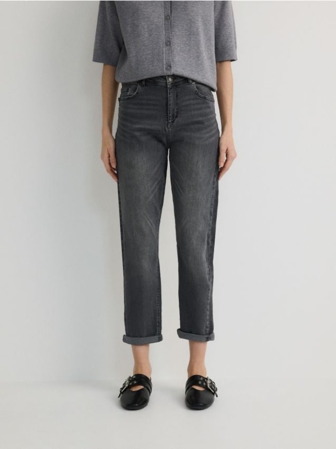 Jeansy boyfriend slim - szary