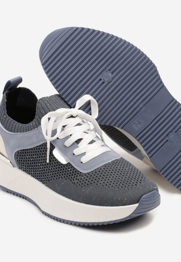 Niebieskie Sneakersy z Siateczkową Cholewką Saramis