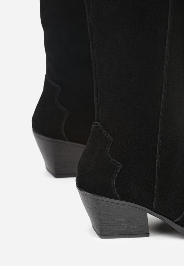 Czarne Kozaki Typu Kowbojki na Stożku z Naturalnego Zamszu Adeora