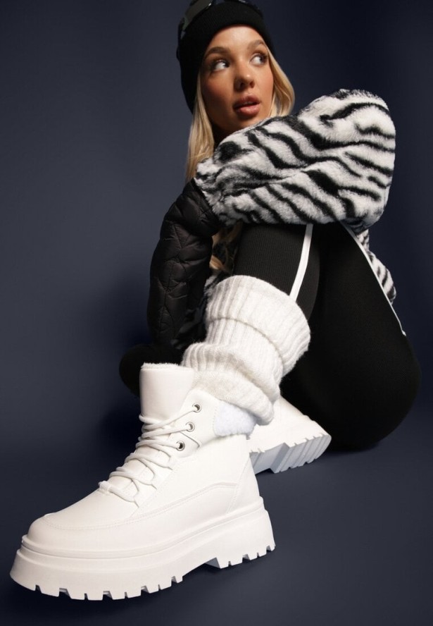 Białe Traperki Sznurowane Trapery Janne