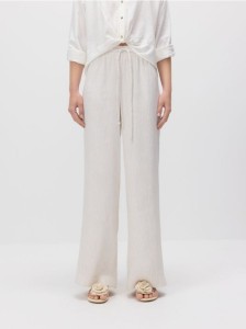 Luźne spodnie z wiązaniem - złamana biel