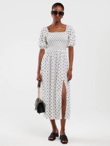 Sukienka damska midi z wiskozy w kropki biała Sotini 100