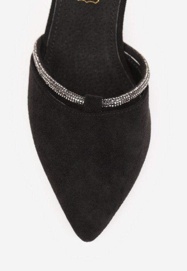 Czarne Eleganckie Czółenka Vices ze Skórzaną Wkładką i Cyrkoniami Sarirra