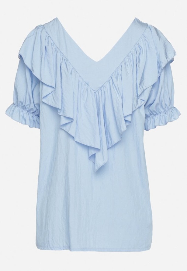 Jasnoniebieska Bluzka z Wiskozą i Falbankami Fadevia