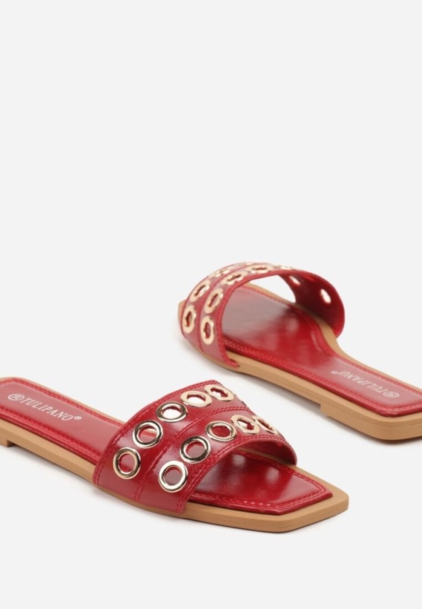 Bordowo-Czerwone Klapki z Metalicznymi Nitami Meralesa