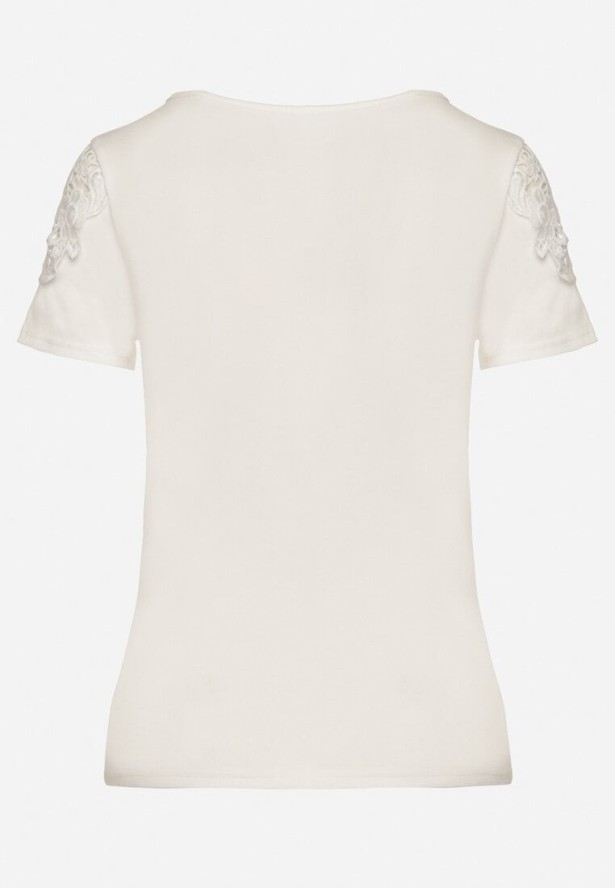 Biały Bawełniany T-shirt z Łańcuszkiem i Koronką Liraveira