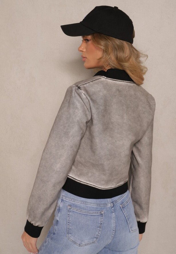 Ciemnoszara Kurtka Bomberka z Imitacji Skóry Arivenna