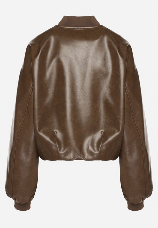 Brązowa Kurtka z Wiskozą w Stylu Bomberki z Ekoskóry Nanisiela