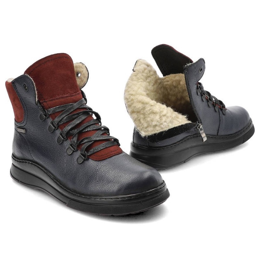 Granatowe Trzewiki Pollonus Ocieplane Obuwie Damskie