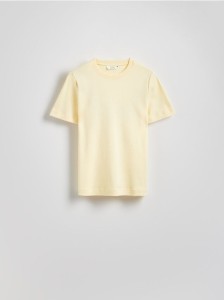 T-shirt regular z merceryzowanej bawełny - kremowy