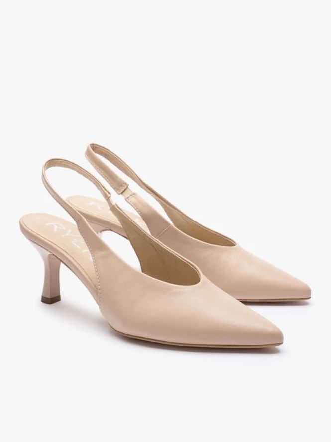 Beżowe czółenka slingback bez pięty ze skóry licowej