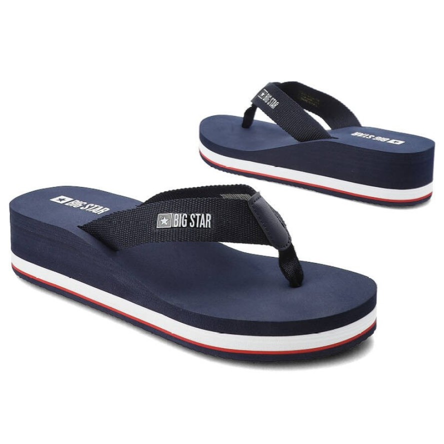 Granatowe Japonki Big Star Wsuwane Obuwie Damskie