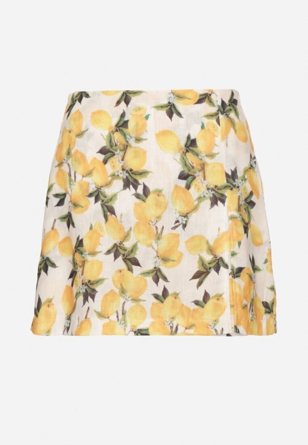 Beżowe Spódnico-Szorty z Wysokim Stanem w Cytryny Nitalea