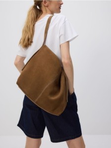 Zamszowa torebka shopper - ciemnobrązowy