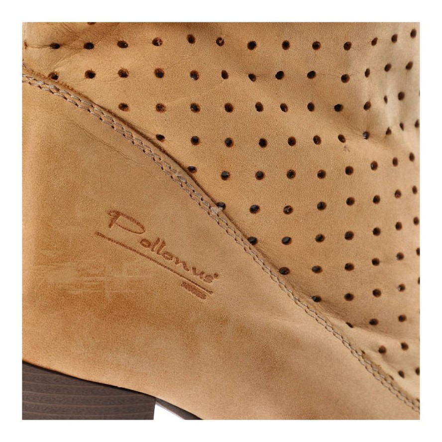 Brązowe Botki Pollonus Skórzane Buty Na Obcasie