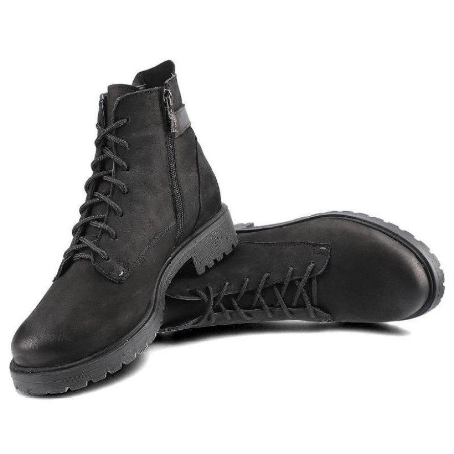 Czarne Botki Pollonus Damskie Wiązane Obuwie