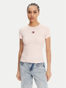 Tommy Jeans T-Shirt Badge DW0DW17881 Różowy Slim Fit