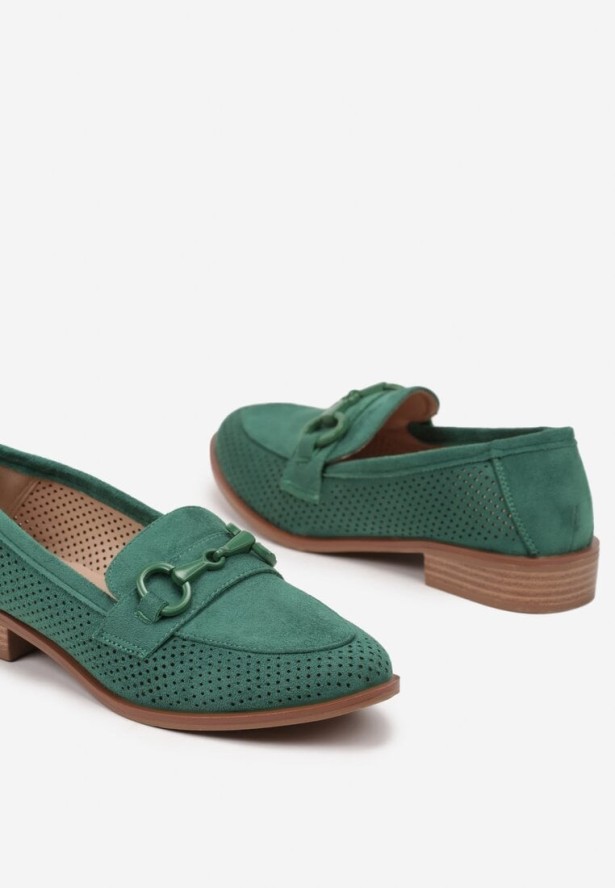 Zielone Mokasyny Vices z Perforacją z Wkładką ze Skóry Naturalnej Felithria