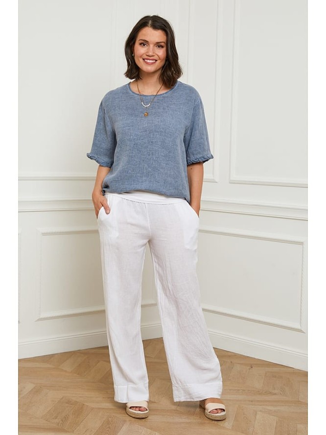 Curvy Lady Lniane spodnie "Valencia" w kolorze białym rozmiar: 44/46