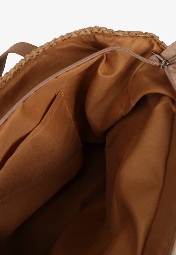 Beżowa Pleciona Torebka Boho z Naszytym Napisem Jusbia