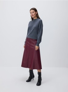 Spódnica midi z imitacji skóry - bordowy