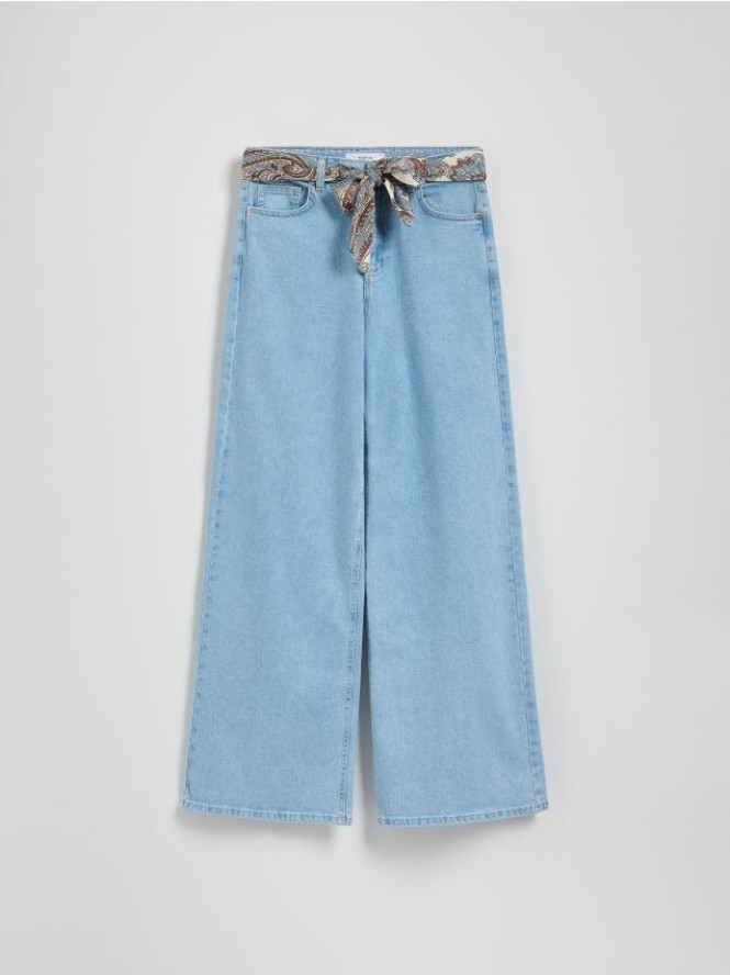 Jeansy wide leg z bandaną - niebieski