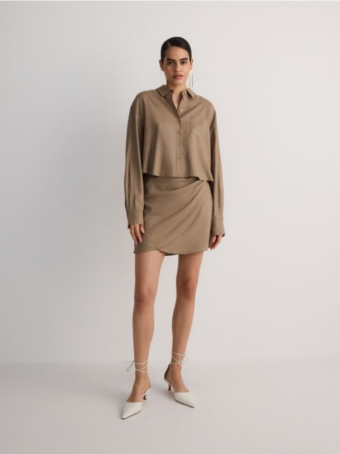 Spódnica mini z marszczeniami - brązowy