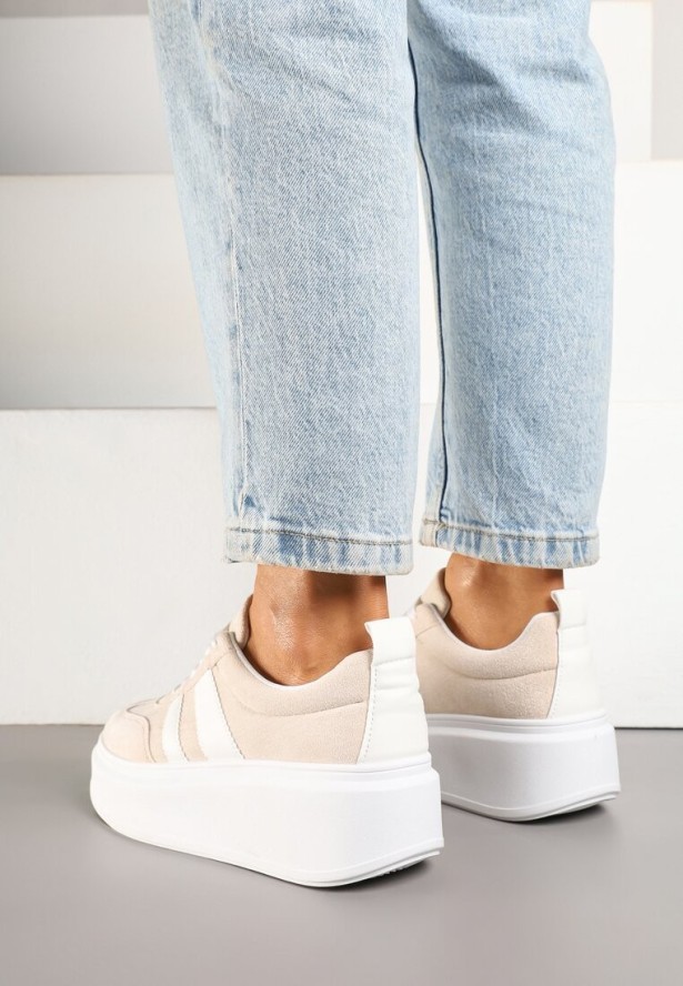 Beżowe Sneakersy Typu Kultowe Tenisówki na Platformie Redoreve