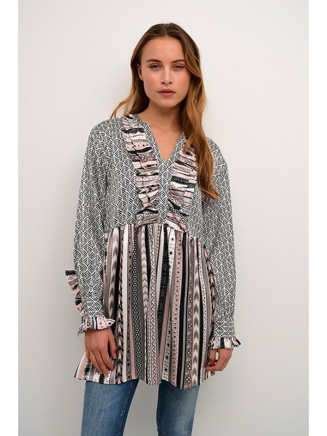 CULTURE Tunika w kolorze jasnoróżowo-czarno-białym rozmiar: L/XL