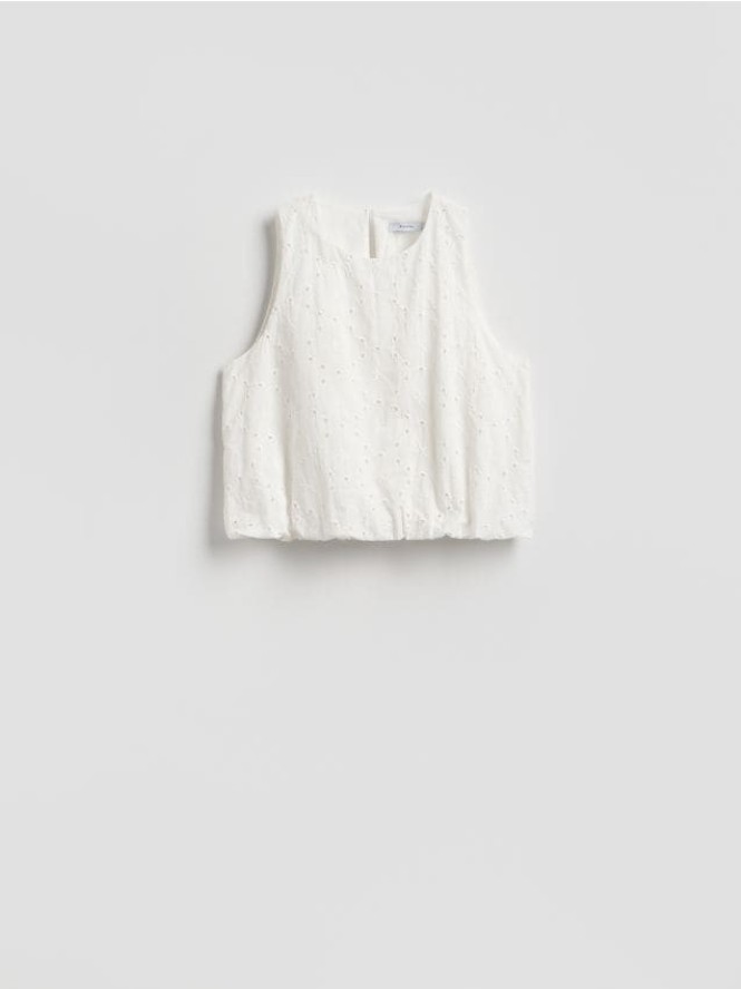 Ażurowa bluzka z bawełny - złamana biel