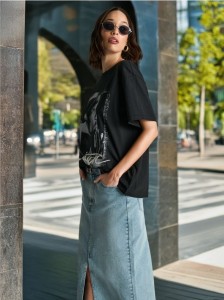 Spódnica jeansowa midi - turkusowy