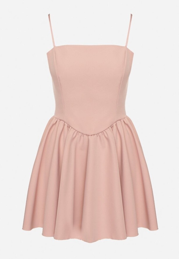 Różowa Gorsetowa Sukienka z Rozkloszowanym Dołem Lealetia