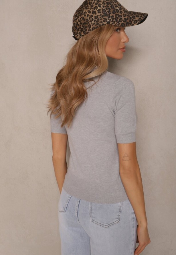 Szara Casualowa Bluzka z Wiskozą i Bawełną Merillora