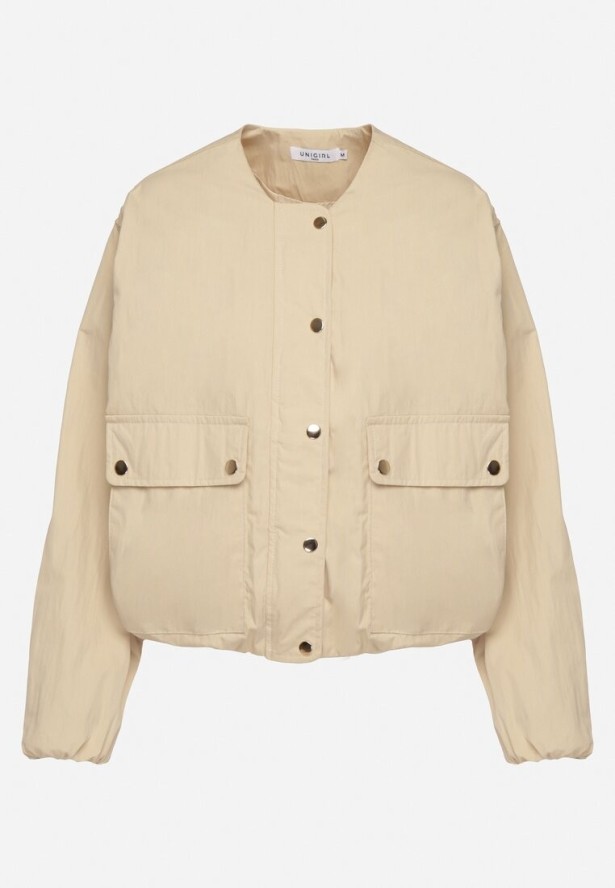 Beżowa Kurtka Koszulowa Bomberka na Napy Ronieva